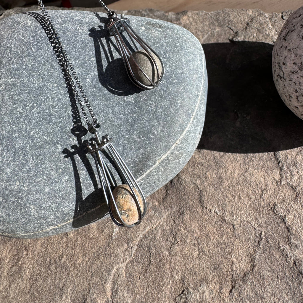 Basket and Stone Necklace by Lakestone Jewelry