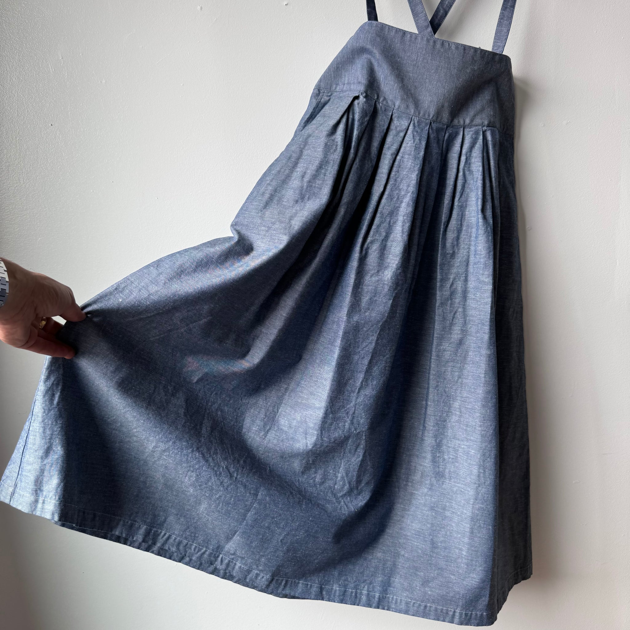Chambray Suspender Skirt in Blue by Sarahwear