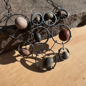 Circle and Stone Cluster Necklace by Lakestone Jewelry