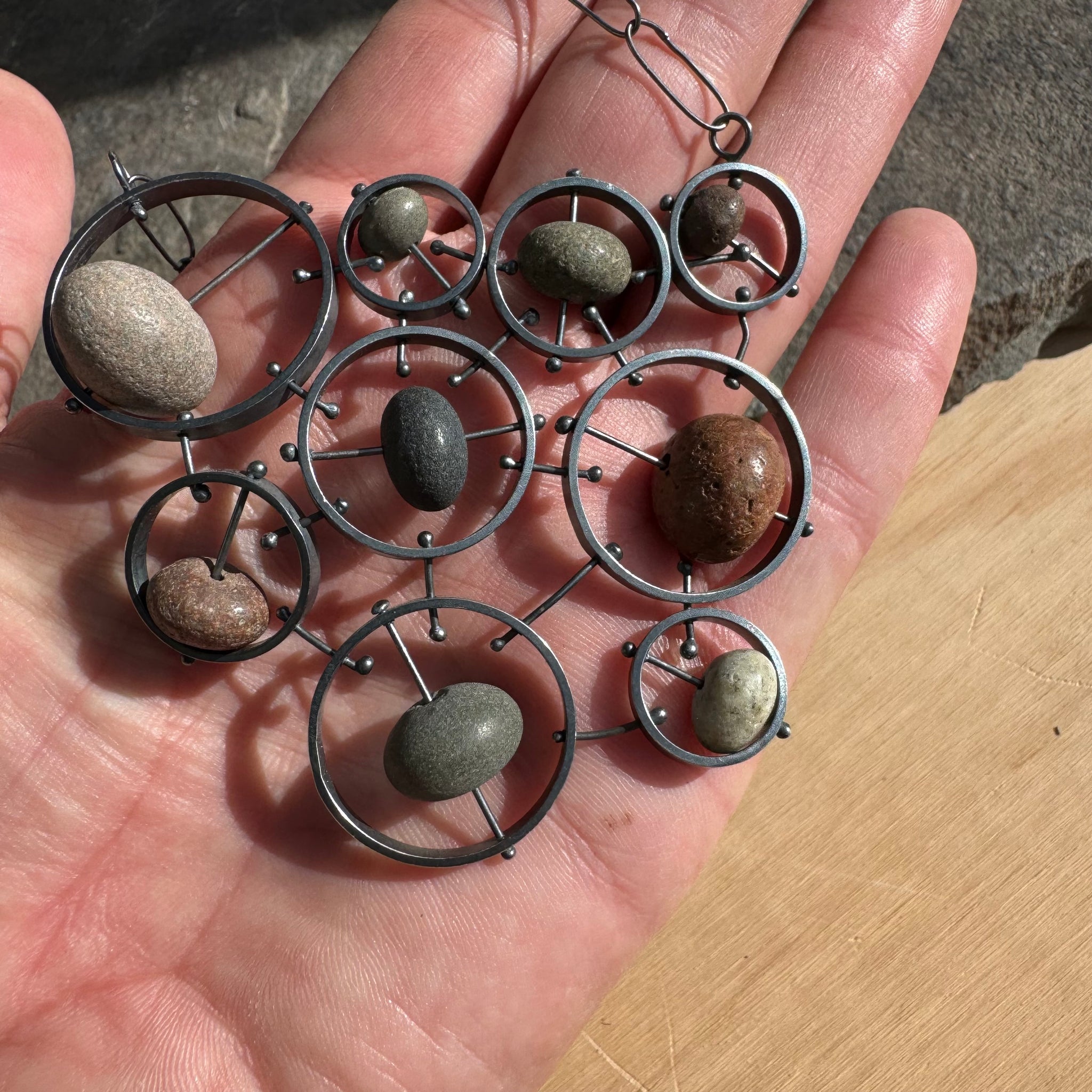 Circle and Stone Cluster Necklace by Lakestone Jewelry