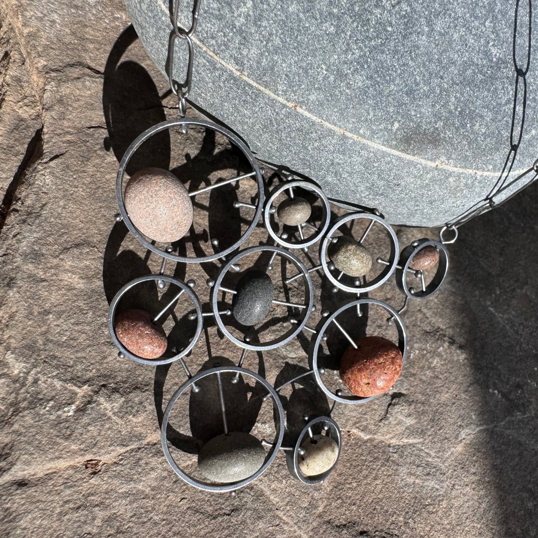 Circle and Stone Cluster Necklace by Lakestone Jewelry