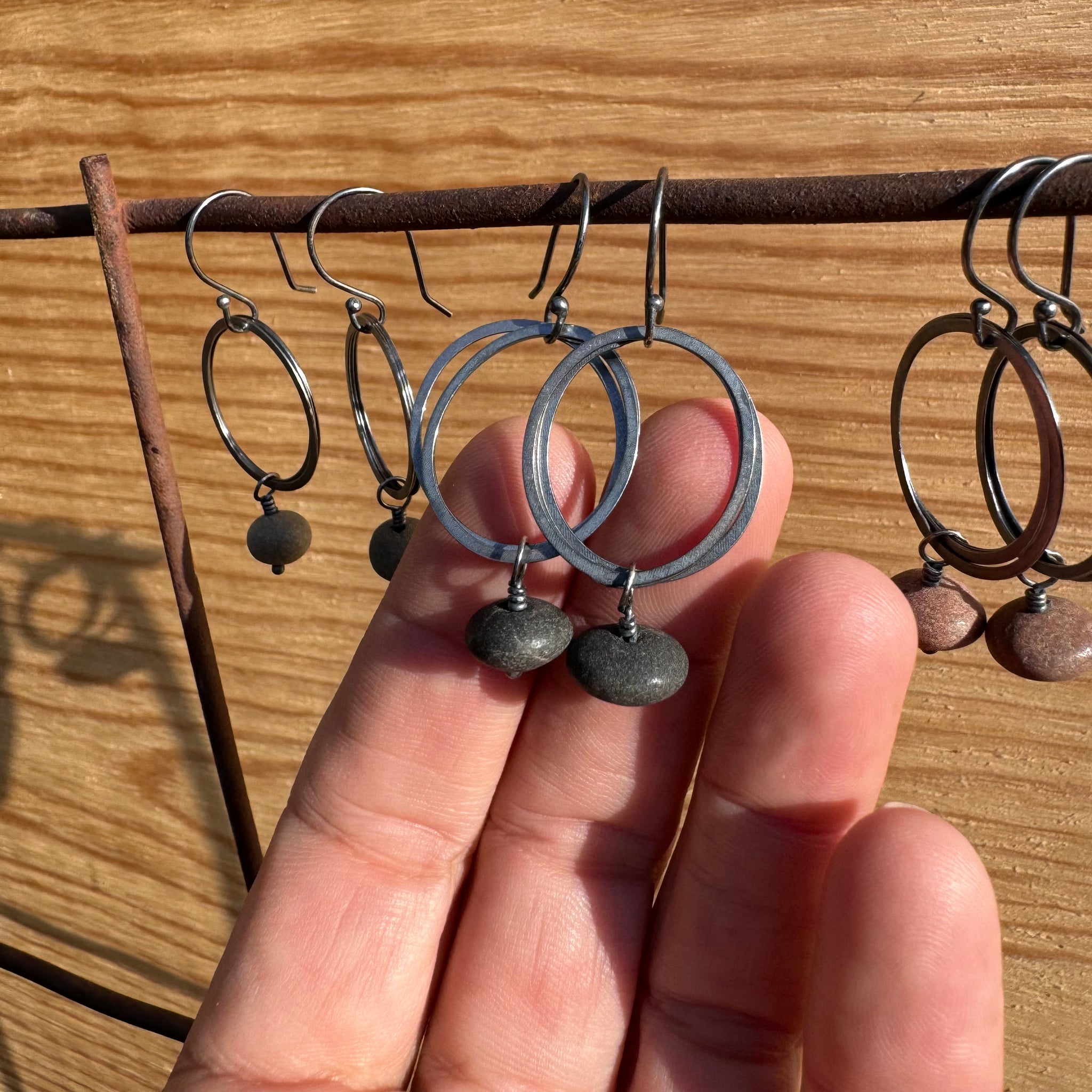 Double Ring Stone Earrings by Lakestone Jewelry