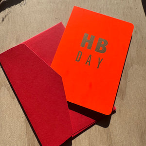 FOLDED CARD H B DAY FLUO ORANGE + CARMINE ENVELOPE by Le Typographe