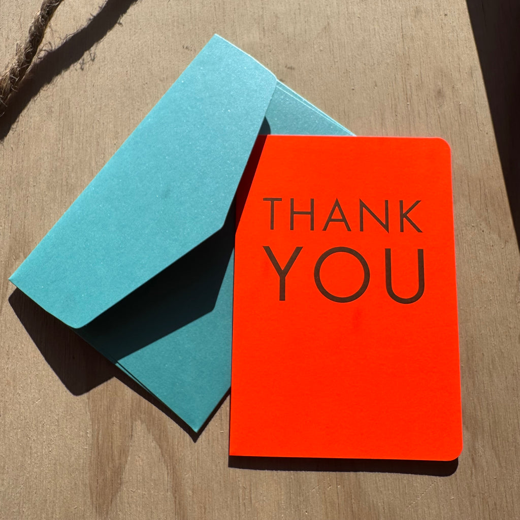 FOLDED CARD THANK YOU FLUO ORANGE + MINT ENVELOPE by Le Typographe