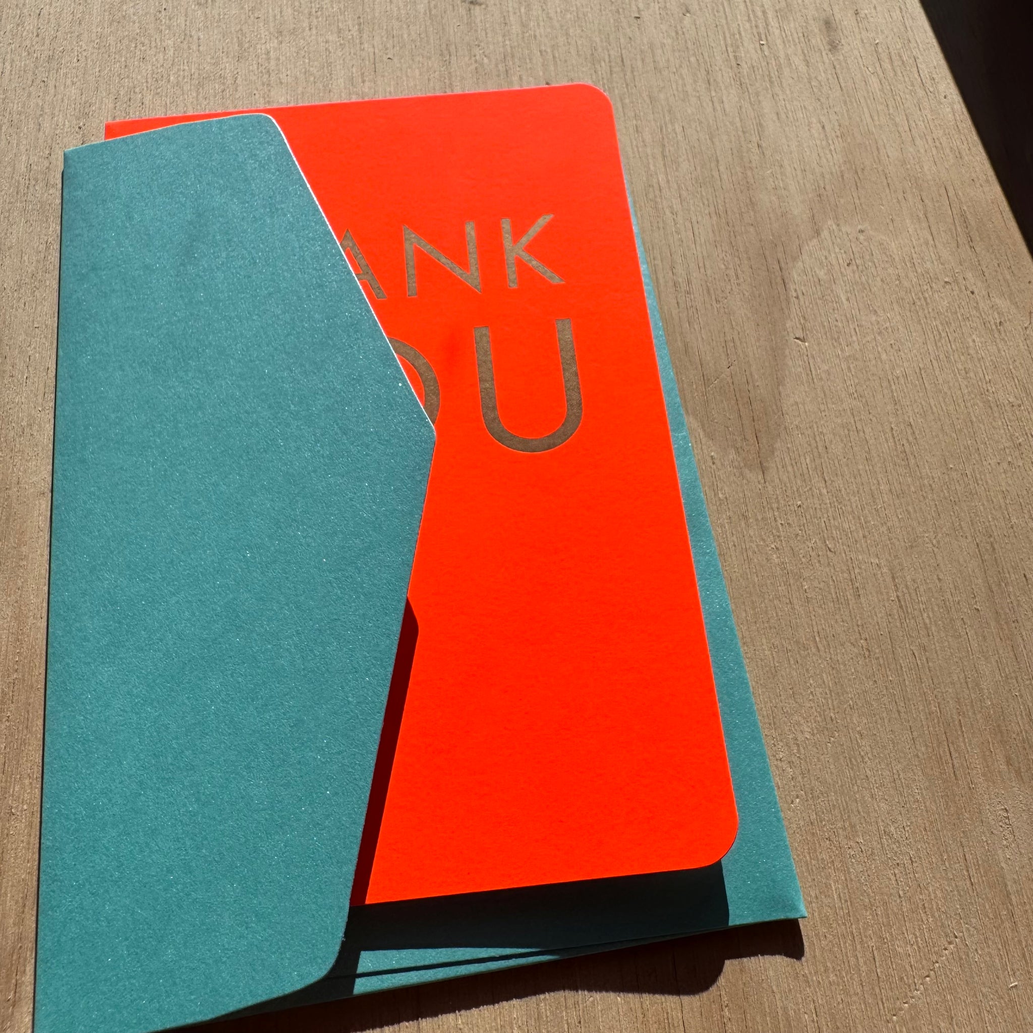 FOLDED CARD THANK YOU FLUO ORANGE + MINT ENVELOPE by Le Typographe