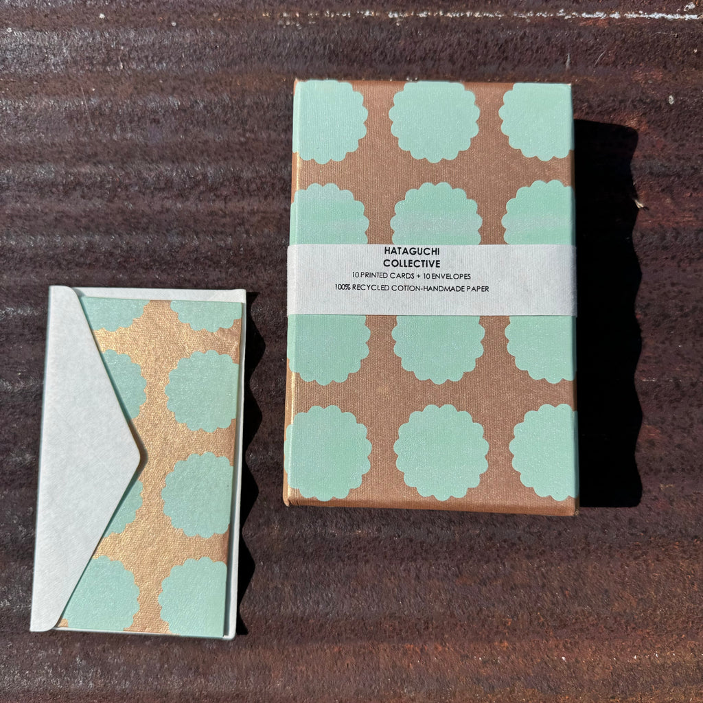 Hand Made Paper Stationery Set, Biscuit in MAcha By Hataguchi Collective