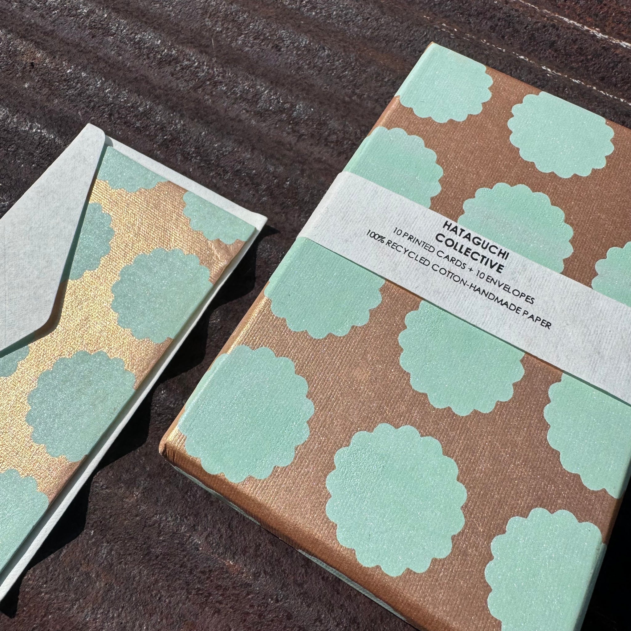 Hand Made Paper Stationery Set, Biscuit in MAcha By Hataguchi Collective