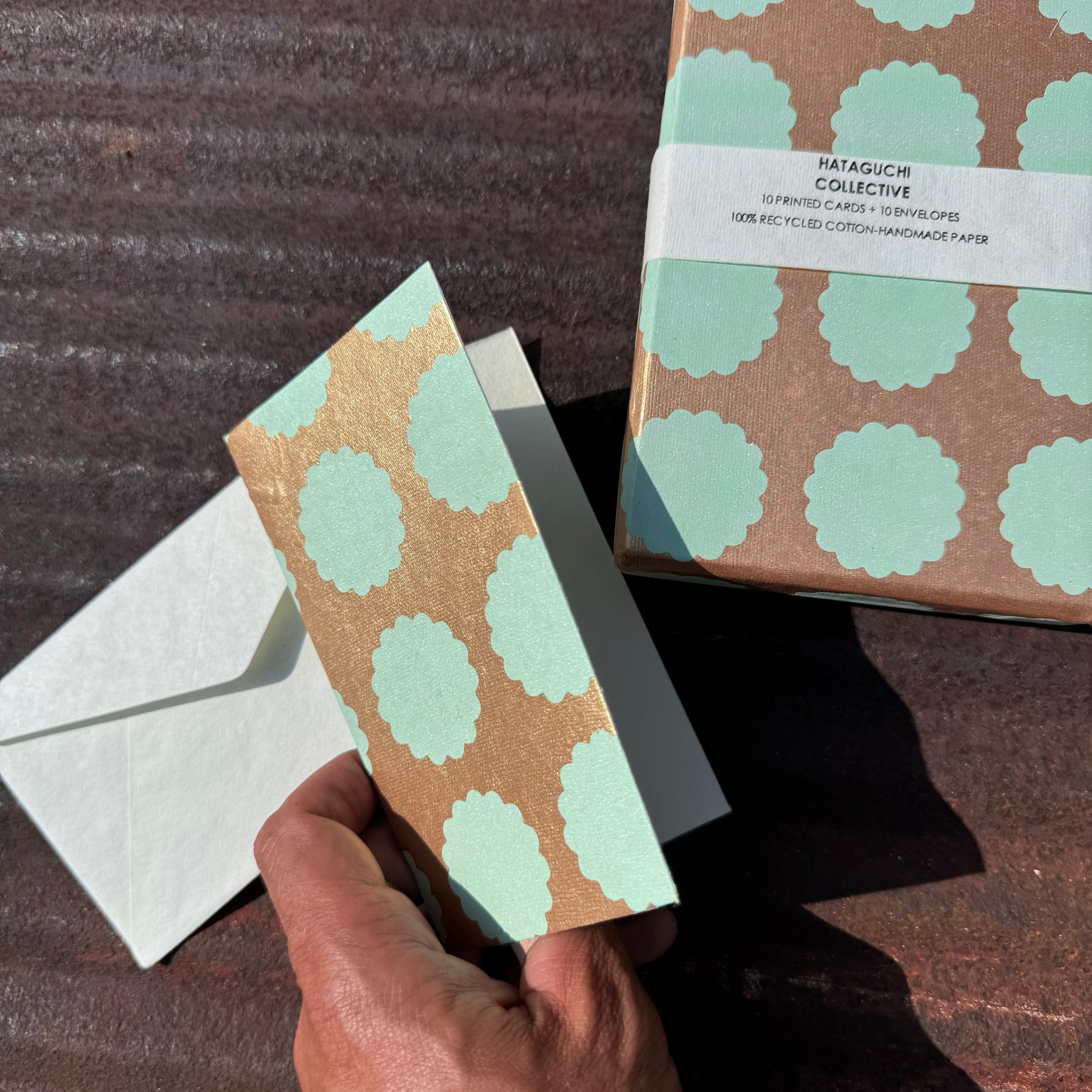 Hand Made Paper Stationery Set, Biscuit in MAcha By Hataguchi Collective