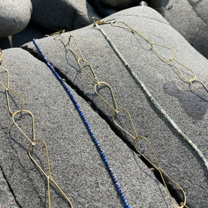 Handmade Brass Teardrop Chain Necklace with Stones by Eric Silva