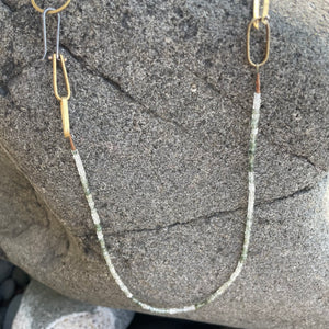 Handmade Brass Teardrop Chain Necklace with Stones by Eric Silva