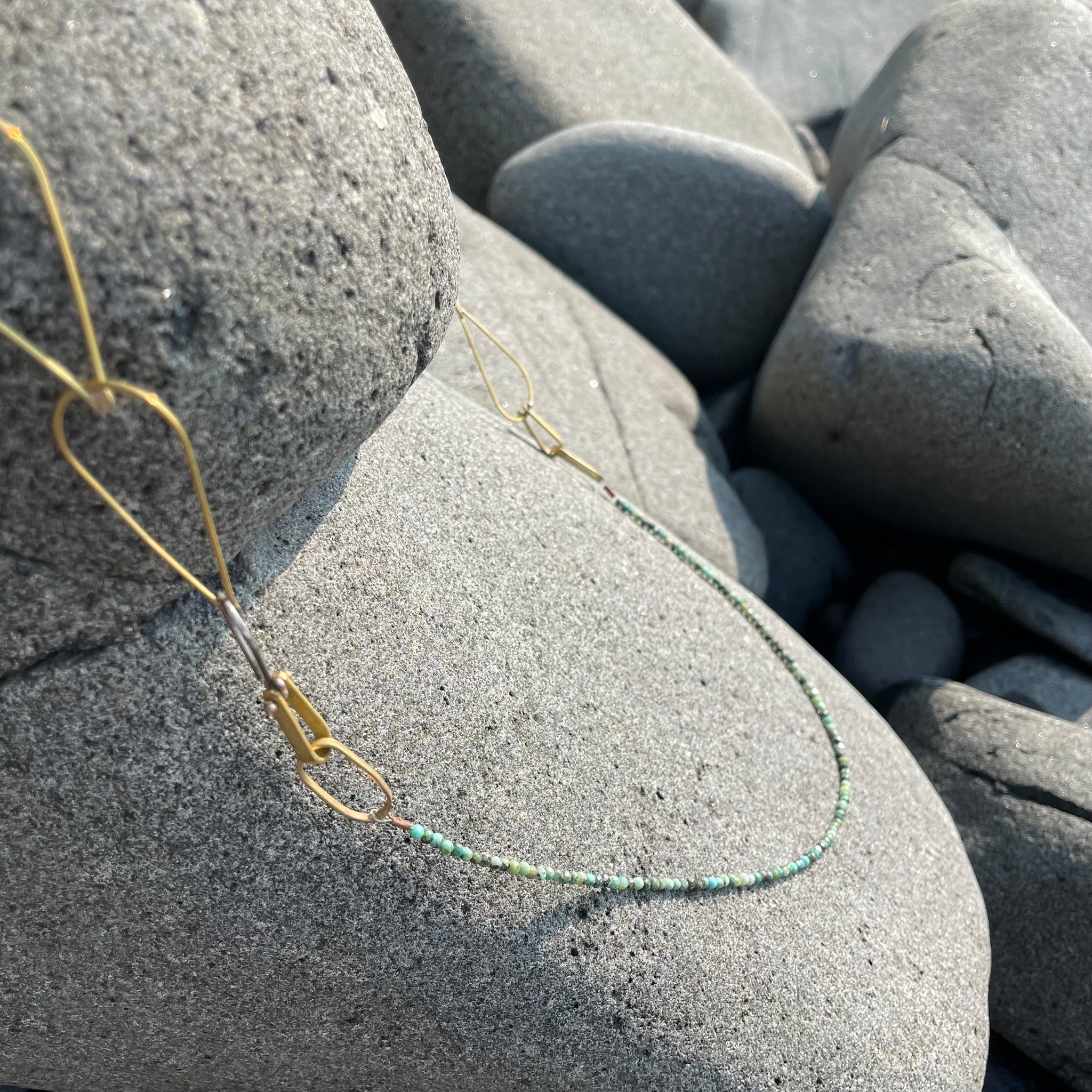 Handmade Brass Teardrop Chain Necklace with Stones by Eric Silva