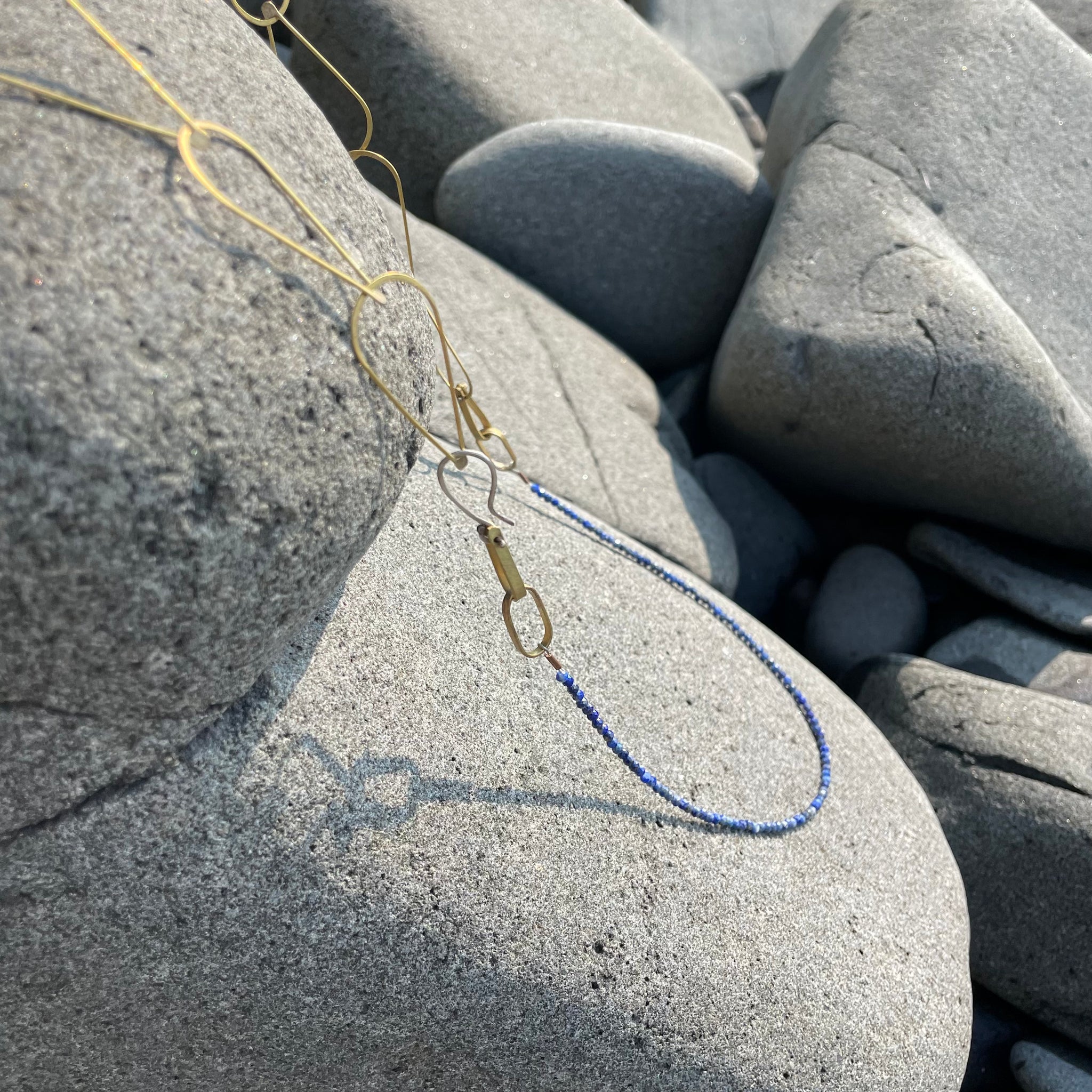 Handmade Brass Teardrop Chain Necklace with Stones by Eric Silva