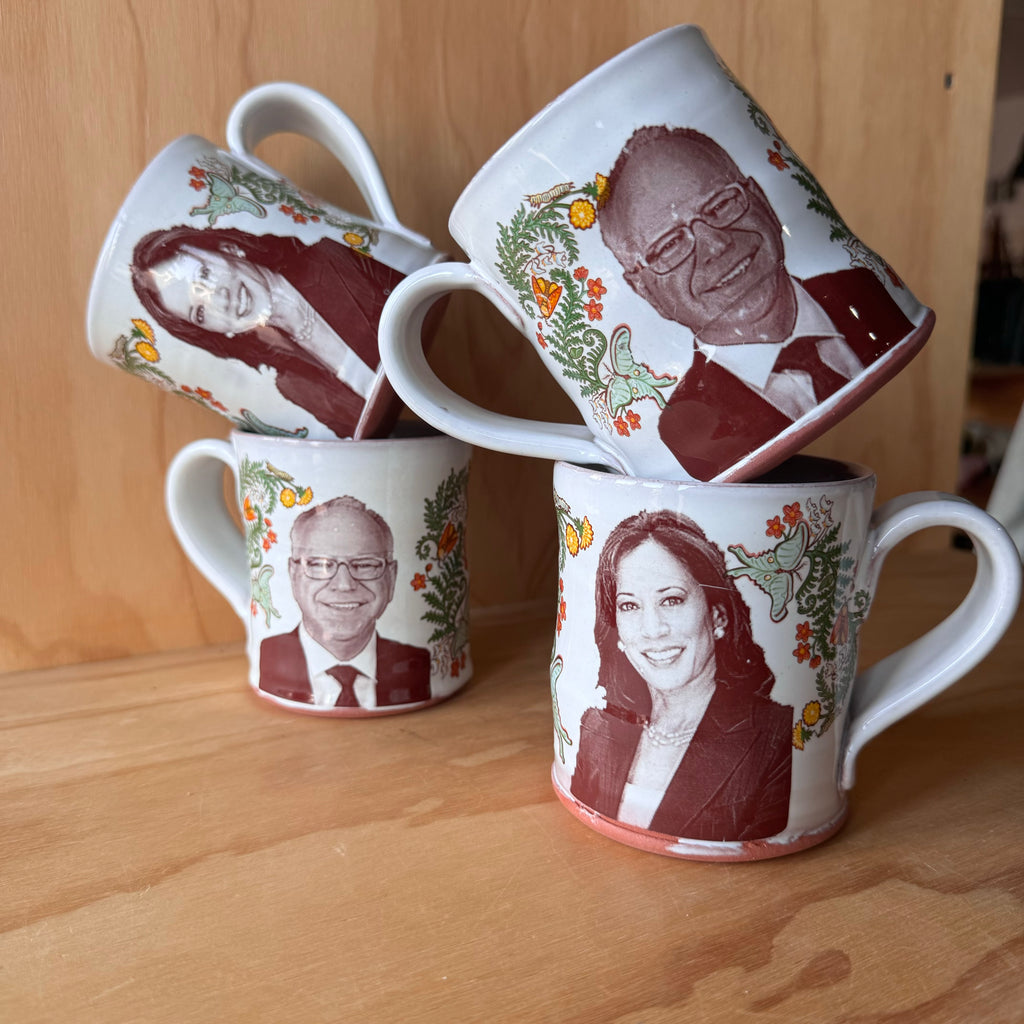 Harris and Walz THE TICKET  Decorated Ceramic Mug by Justin Rothshank