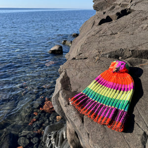 Mosaic Stripe Pom Beanie Hat by Verloop Knits