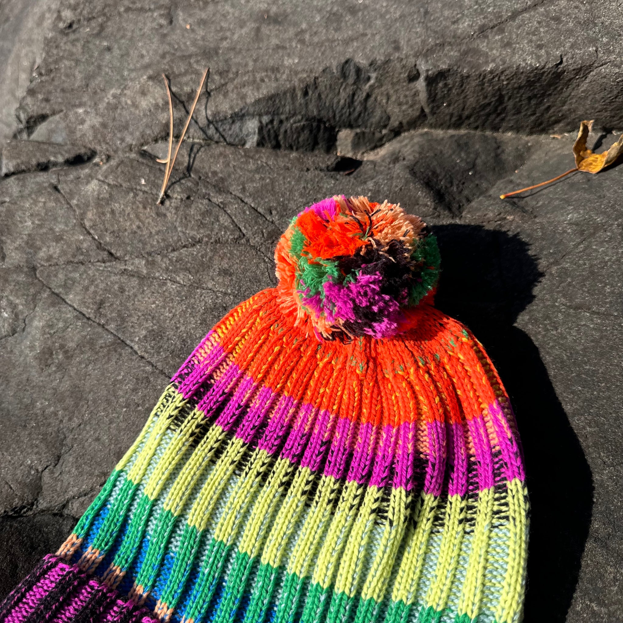 Mosaic Stripe Pom Beanie Hat by Verloop Knits