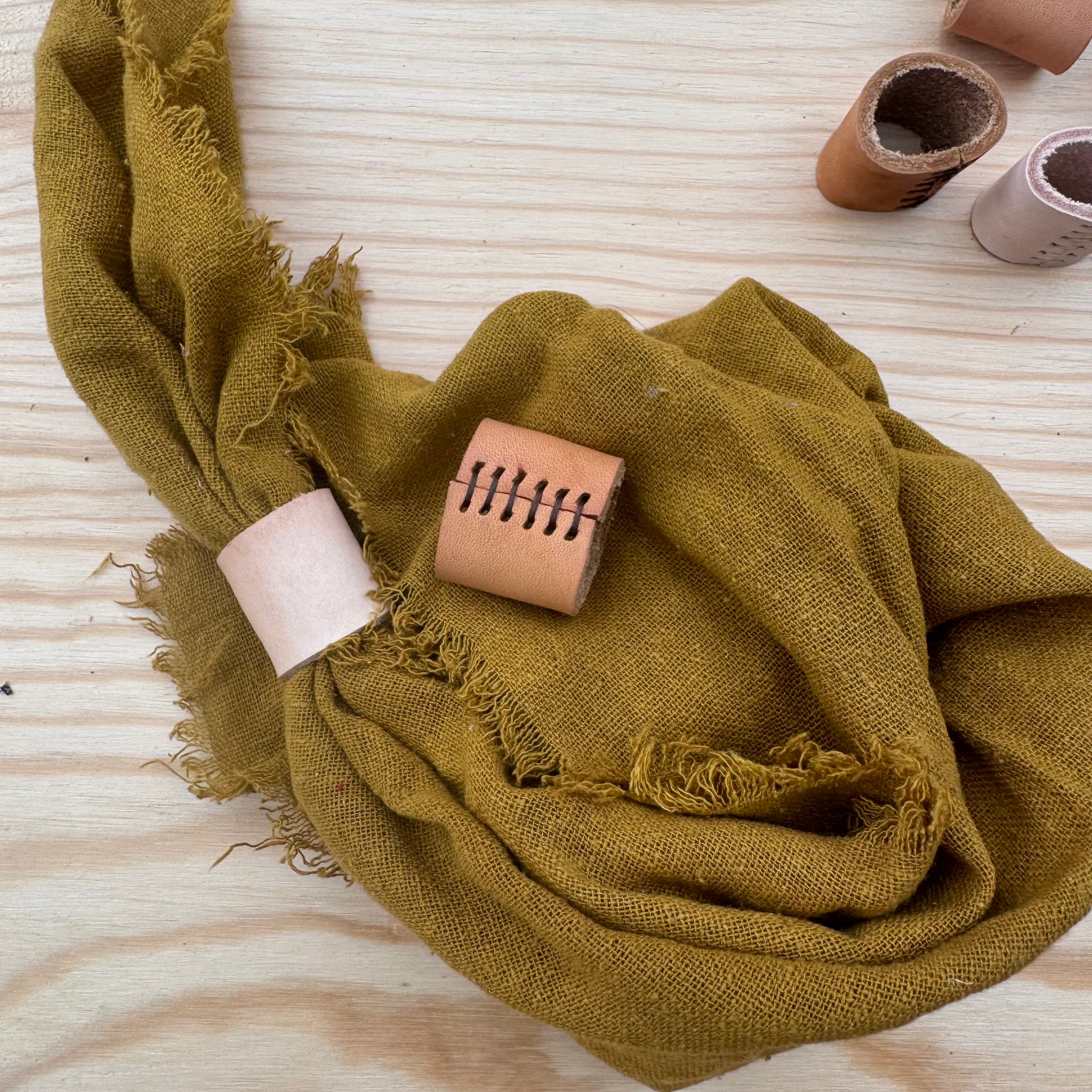 Naturally Dyed Leather Bolo Bandana Cuff by Eco Raw Studio