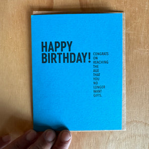 No Gifts Letterpress Birthday Card by Sapling Press