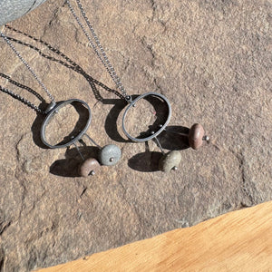 Oval with Two Stone Drop Necklace by Lakestone Jewelry