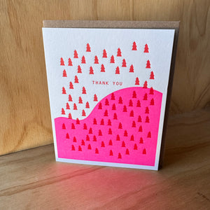 Red Forest Thank You Greeting Card by Meshwork Press
