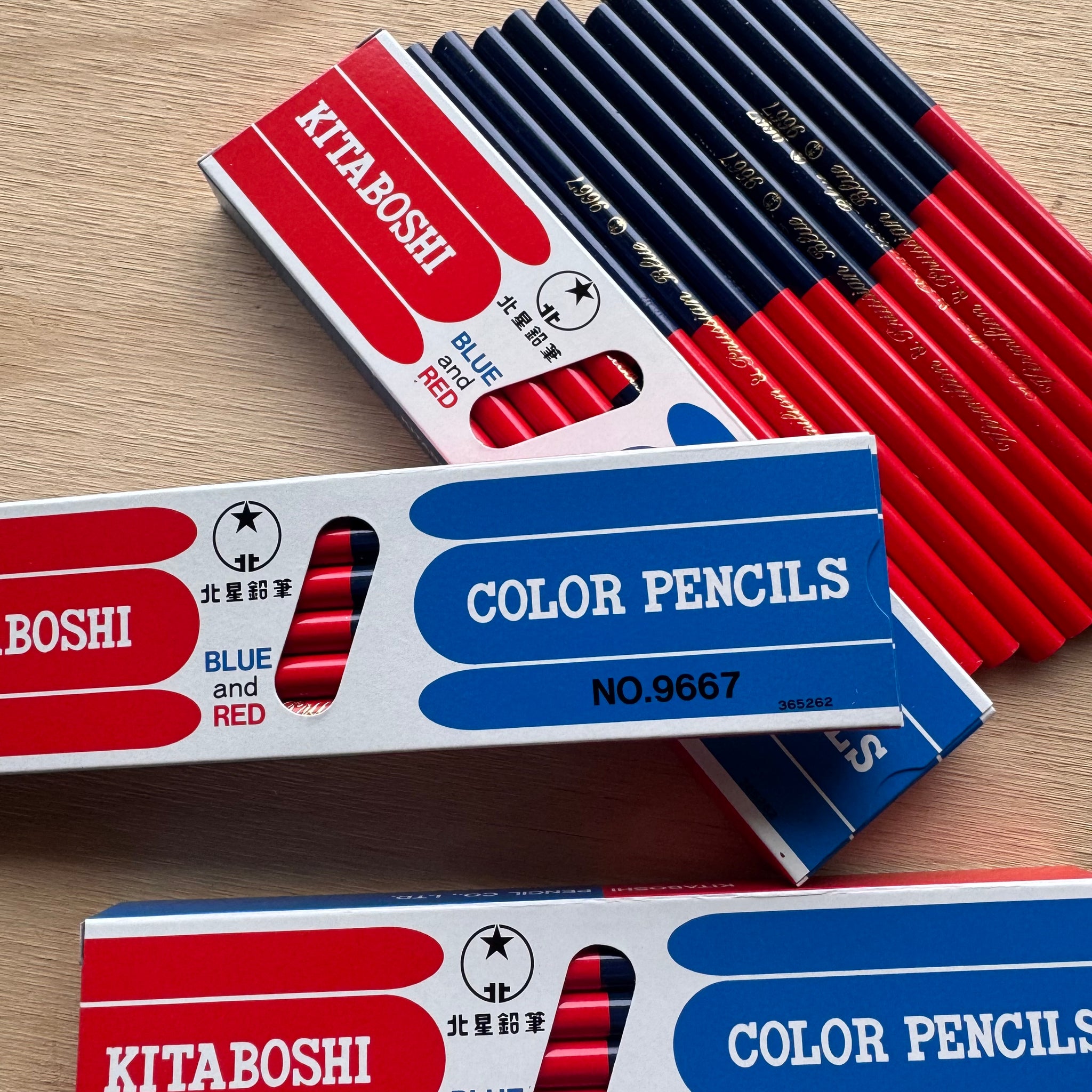 Set of 12 Kita-Boshi Pencils, Vermillion and Prussian Blue