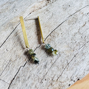 Simple Bar and Green Garnet Stone Stud Earrings by Eric Silva