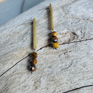 Simple Bar and Tiger's Eye Stone Stud Earrings by Eric Silva