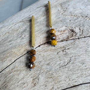 Simple Bar and Tiger's Eye Stone Stud Earrings by Eric Silva