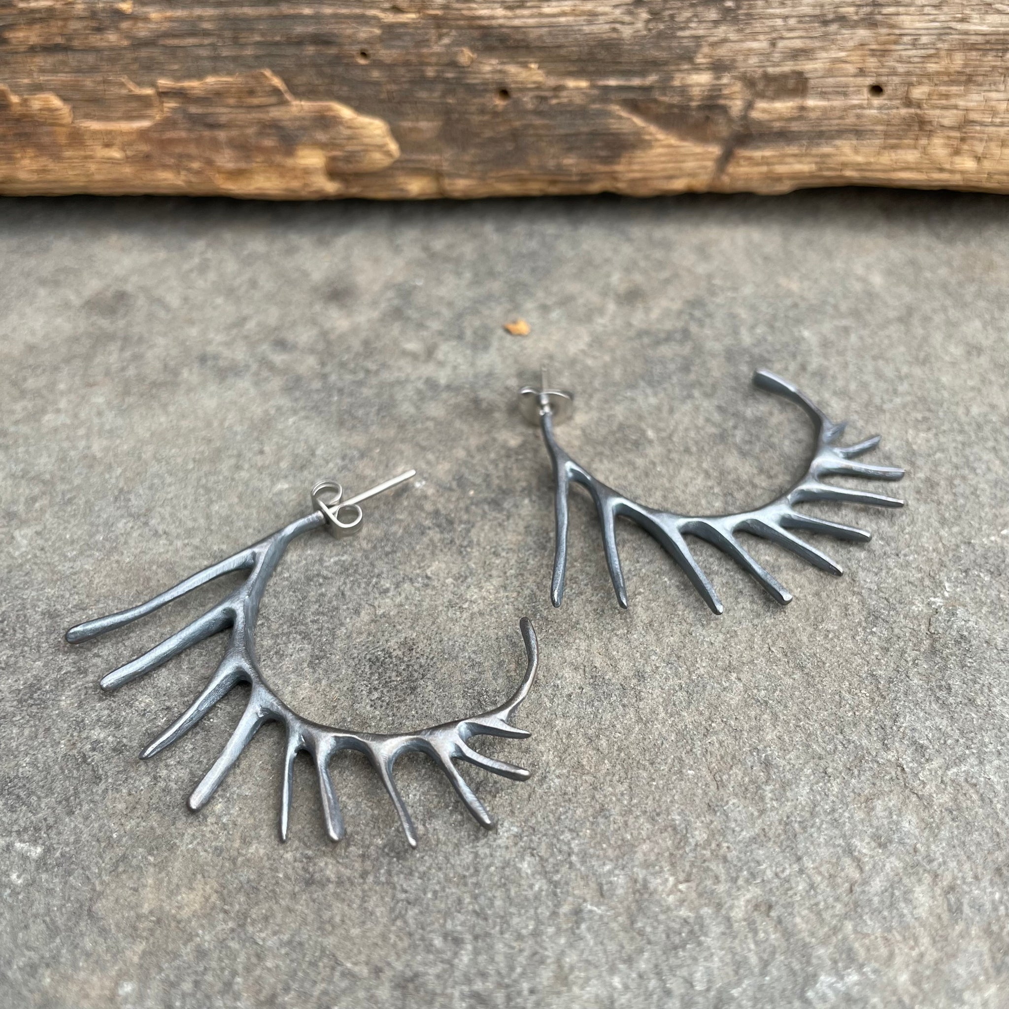 Spiky Hoop Post Earrings by Blackwing Metals