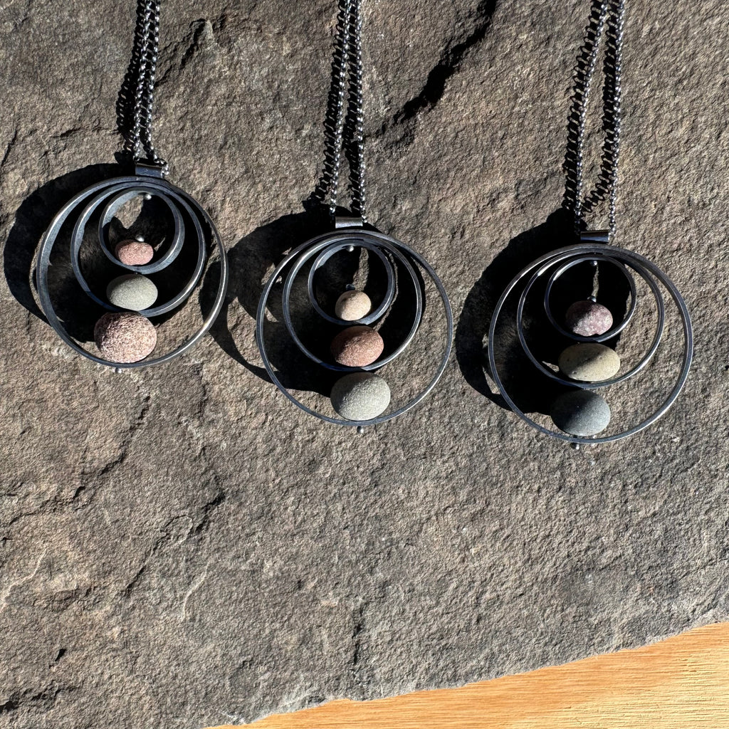 Three Ringed Stones Necklace by Lakestone Jewelry