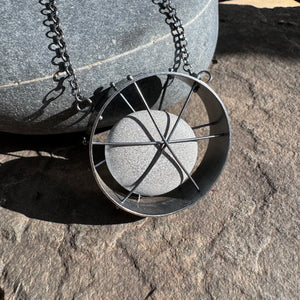 Trapped Stone Circle Necklace by Lakestone Jewelry