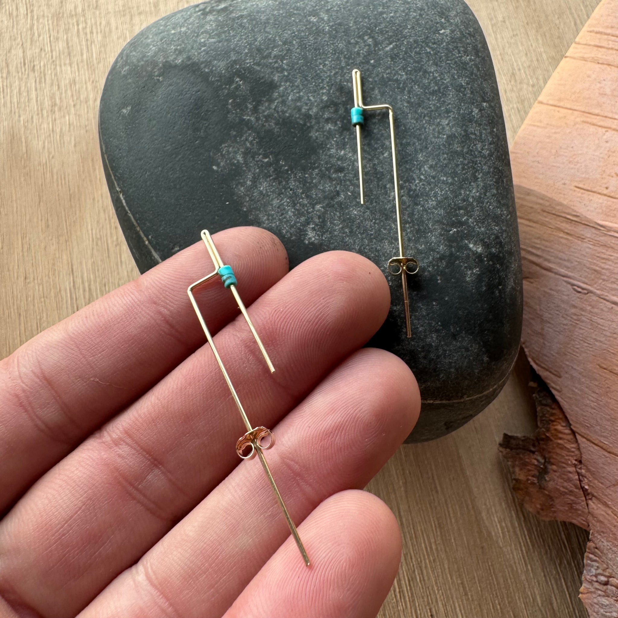 Turquoise Stick 14k Gold fill Earrings by 8.6.4 Design