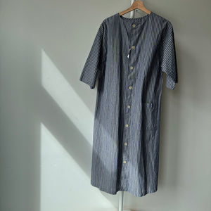 Two way (Reversible) Dress Cotton Linen Stripe in Blue by Sarahwear