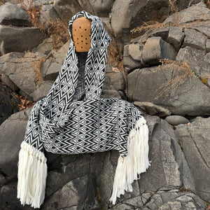 Wool Feather Hoodie Scarf with Fringe by Makwa Studio