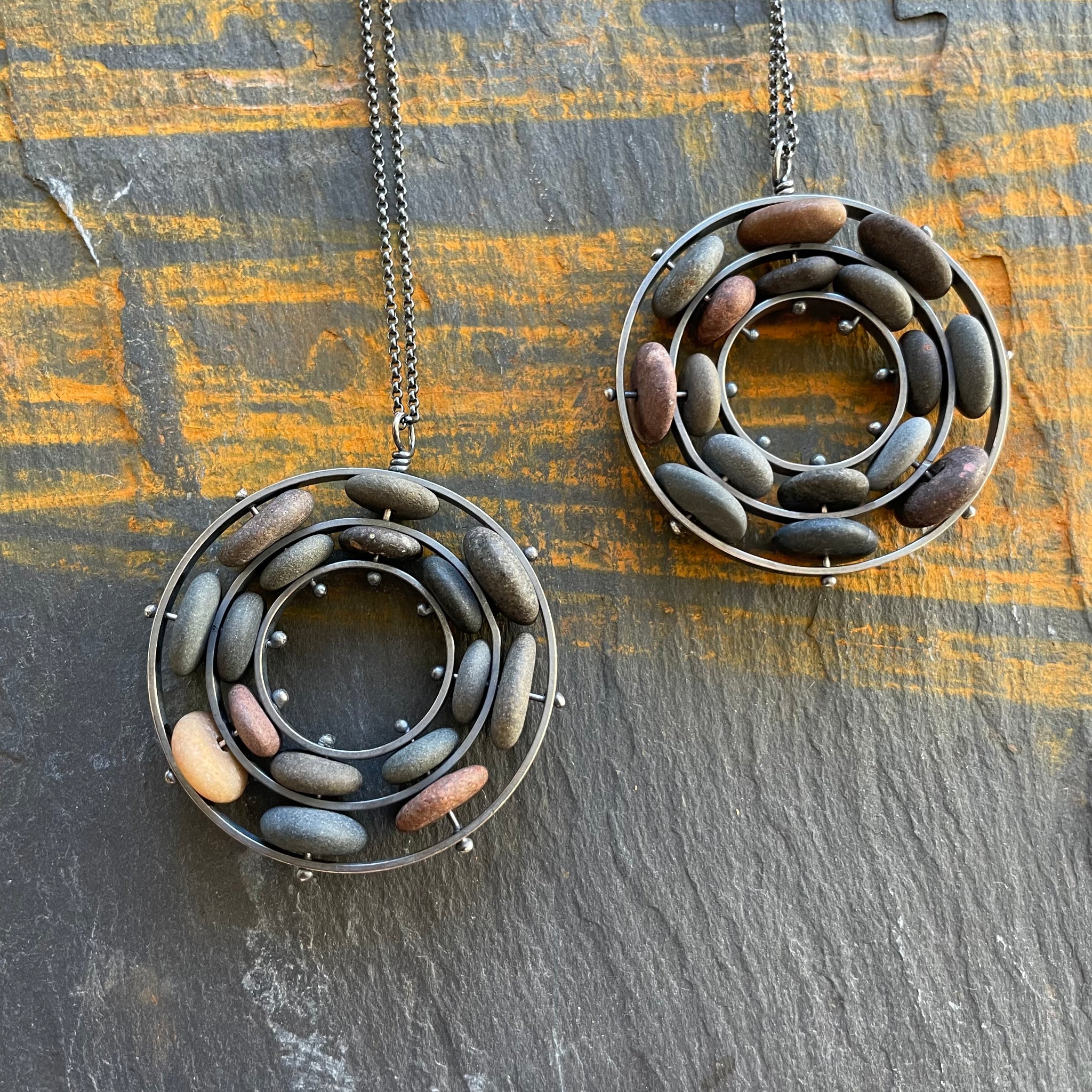 Double Bearing Ring Stone Necklace by Lakestone Jewelry