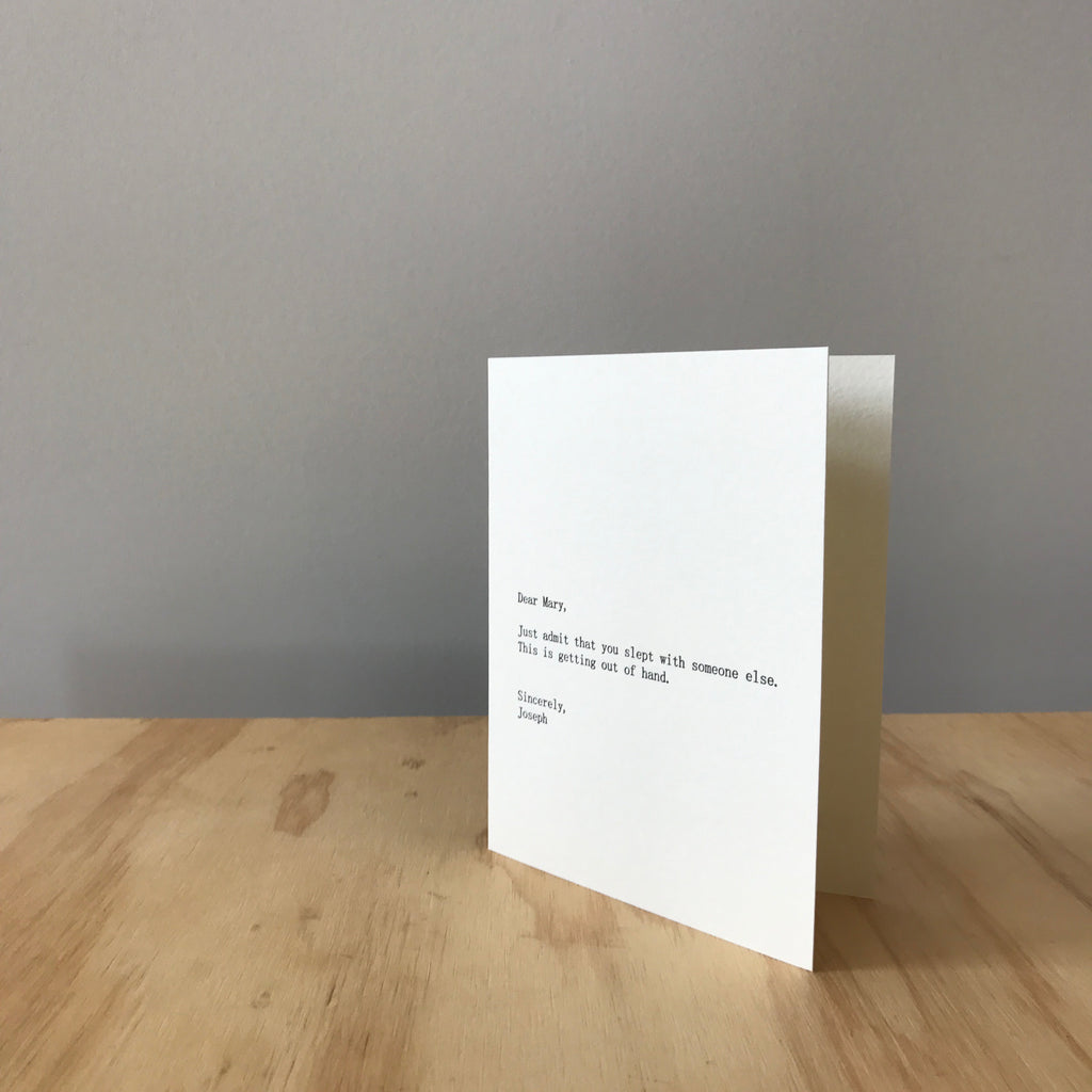 Dear Mary, Sincerely Joseph Letterpress Greeting Card by Sapling Press - Upstate MN 